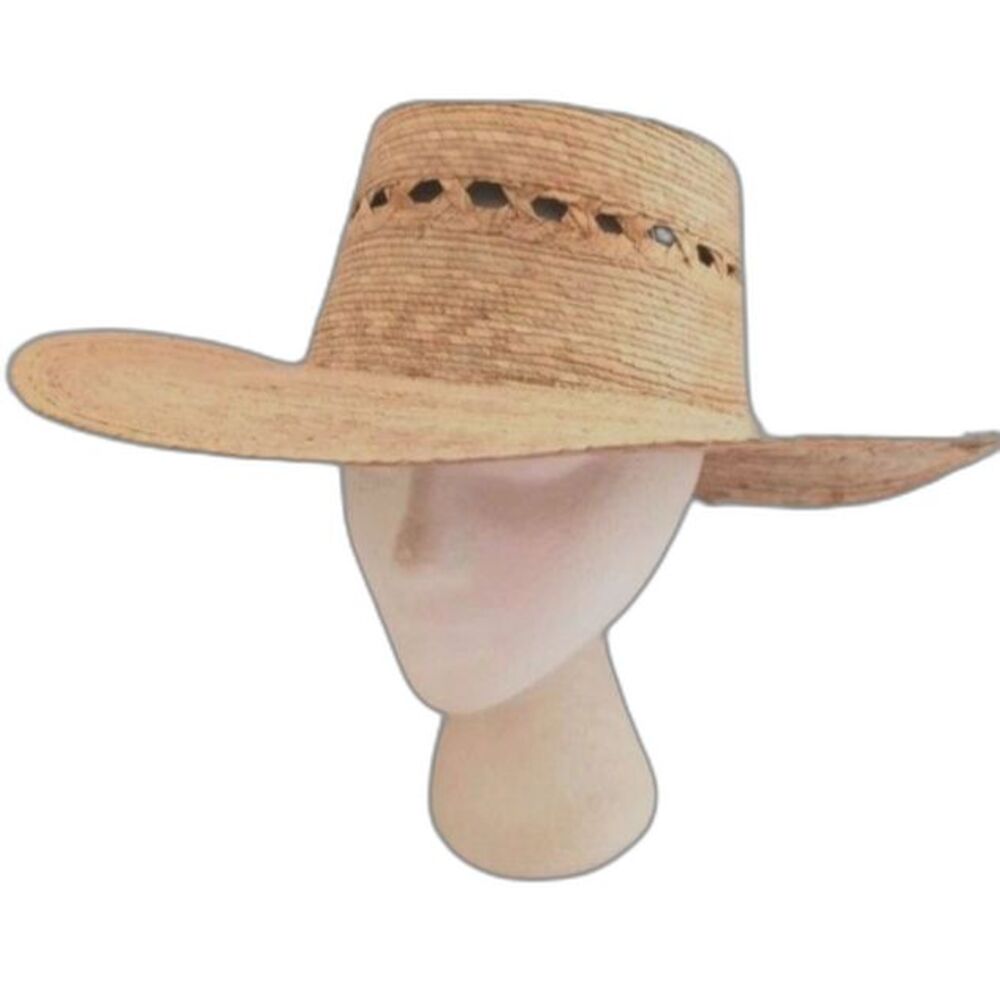 Sahuayo Legitimo Mexico Unisex Palm Straw Open Weave Lattice VTG Wide Brim Hat